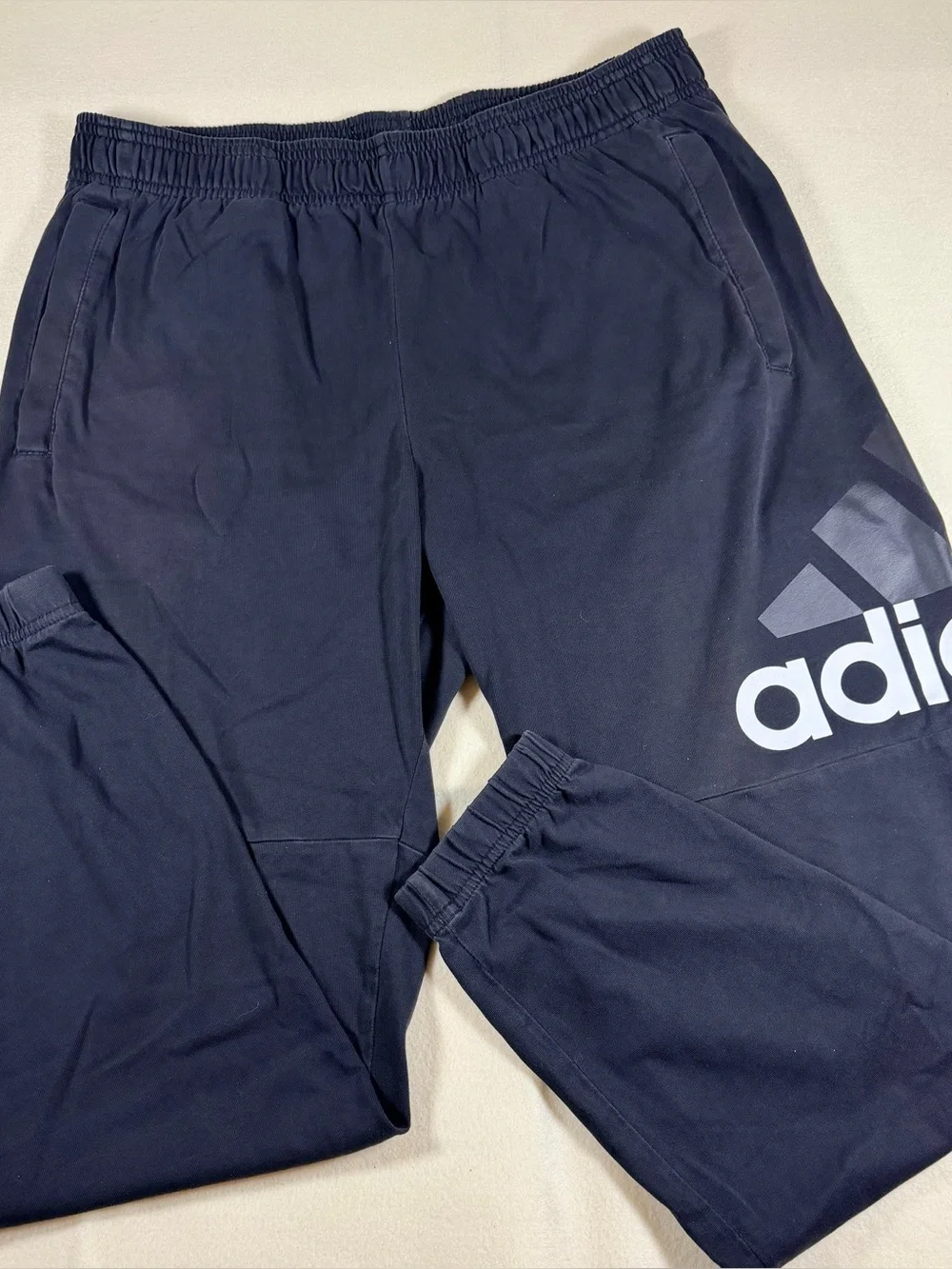 Adidas Men’s Large Black Jogger Pants Big Logo Athletic Sweatpants